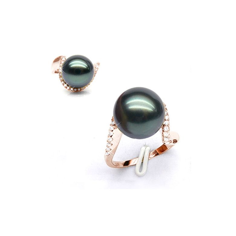 Bague Bora Bora - Or rose, diamants - Perle de Tahiti bronze - 2
