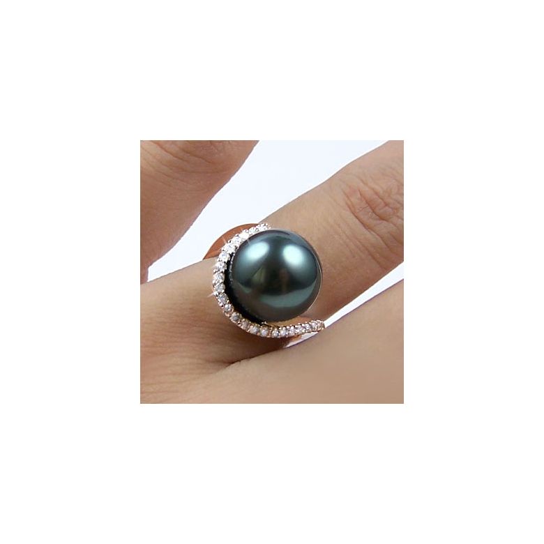 Bague Bora Bora - Or rose, diamants - Perle de Tahiti bronze - 3