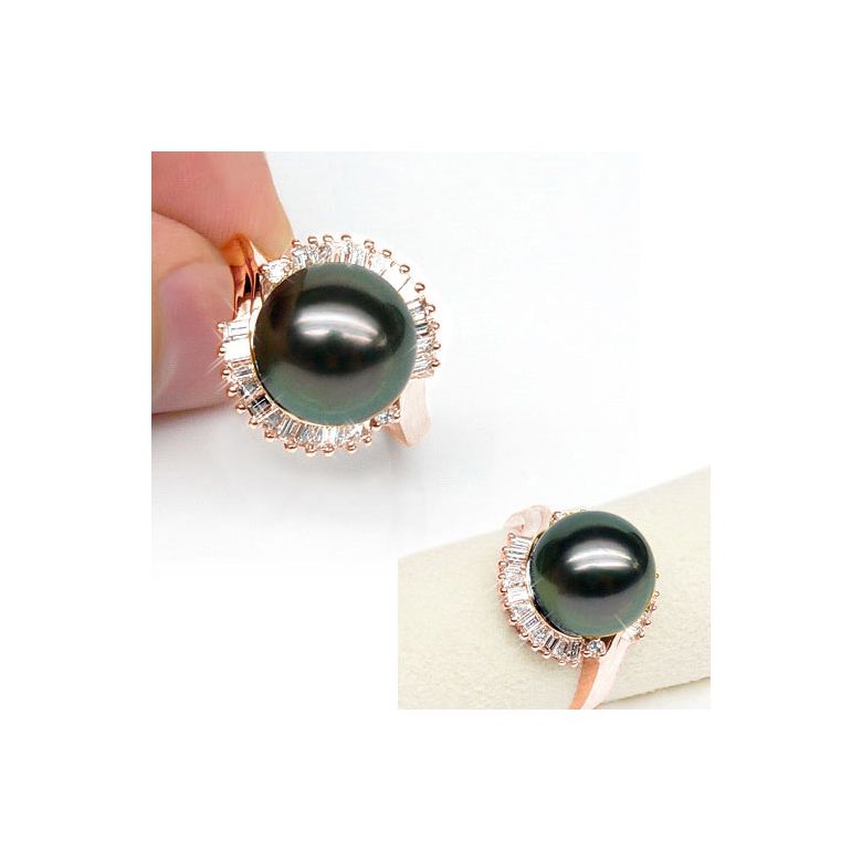 Bague couronne diamantée - Perle de Tahiti, or rose - 2