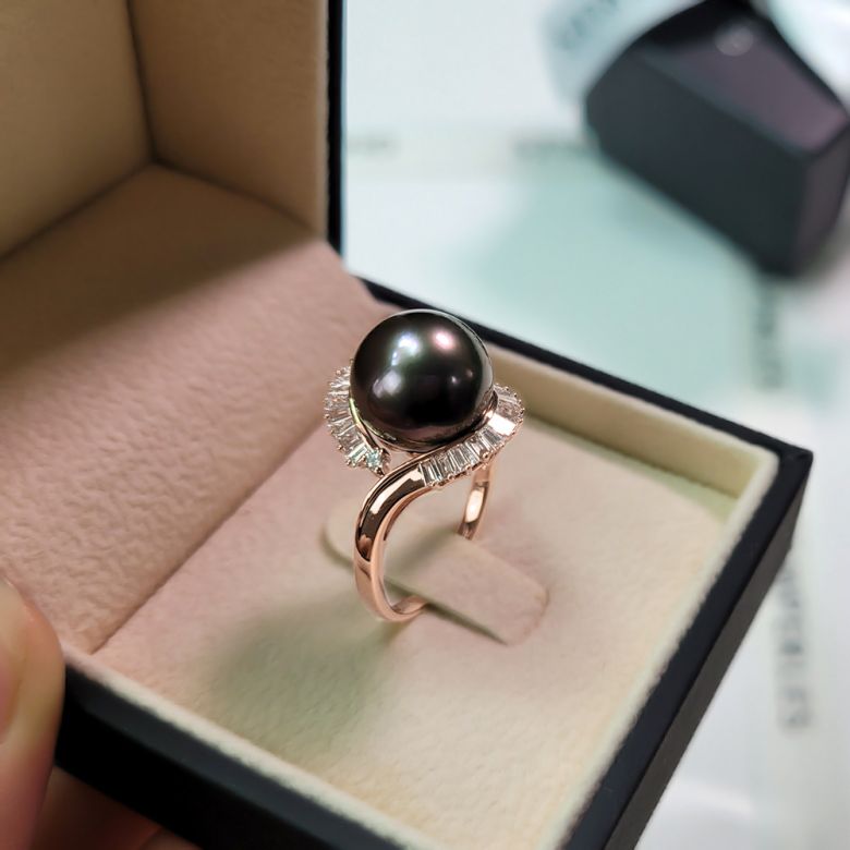 Bague couronne diamantée - Perle de Tahiti, or rose - 7