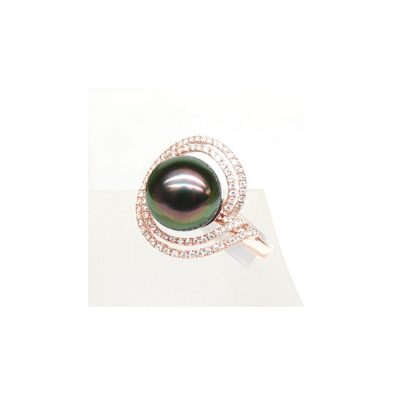Création d'orfèvrerie - Bague luxe - Perle de Tahiti, or rose, diamants - 5