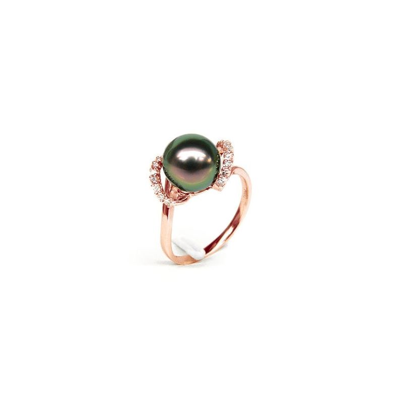 Bague Marion - Perle Tahiti paon aubergine - Or rose, diamants - 1