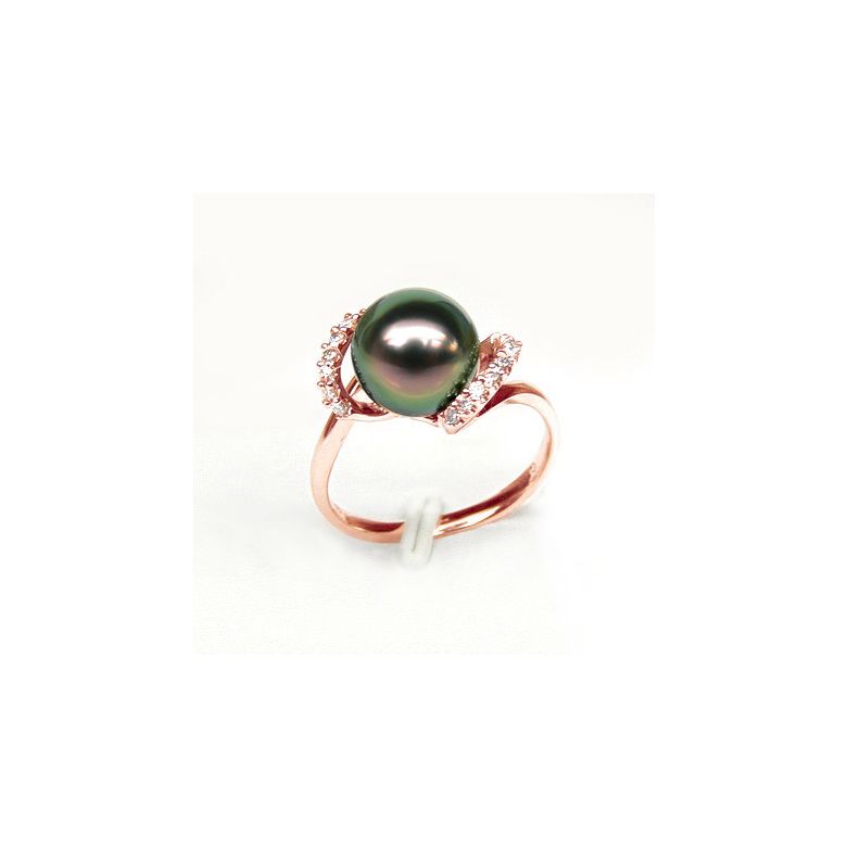 Bague Marion - Perle Tahiti paon aubergine - Or rose, diamants - 2