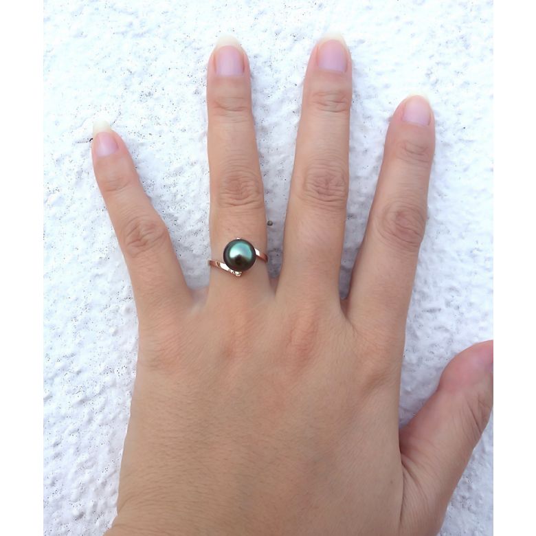 Bague solitaire ondulée - Perle de Tahiti - Or rose, diamants - 2