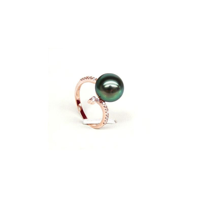 Bague L'Île sous le Vent - Perle de Tahiti - Or rose, diamants sertis - 1