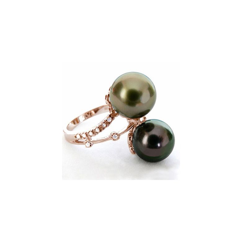 Bague Toi et Moi - You and Me - Perles de Tahiti, or rose, diamants - 2