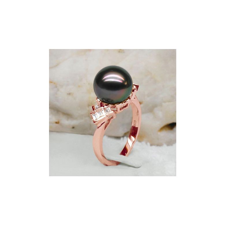 Bague Java Géométrique or rose - Perle de Tahiti - Diamants princesses - 4