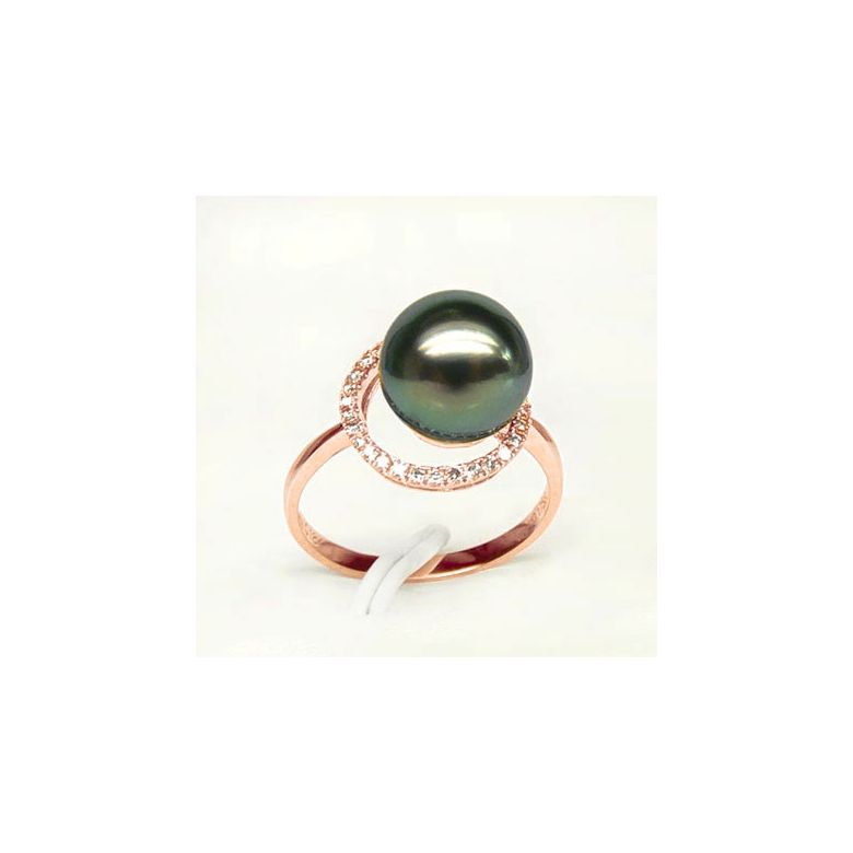 Bague or rose - Perle de Tahiti encerclée - Diamants sertis griffes - 5