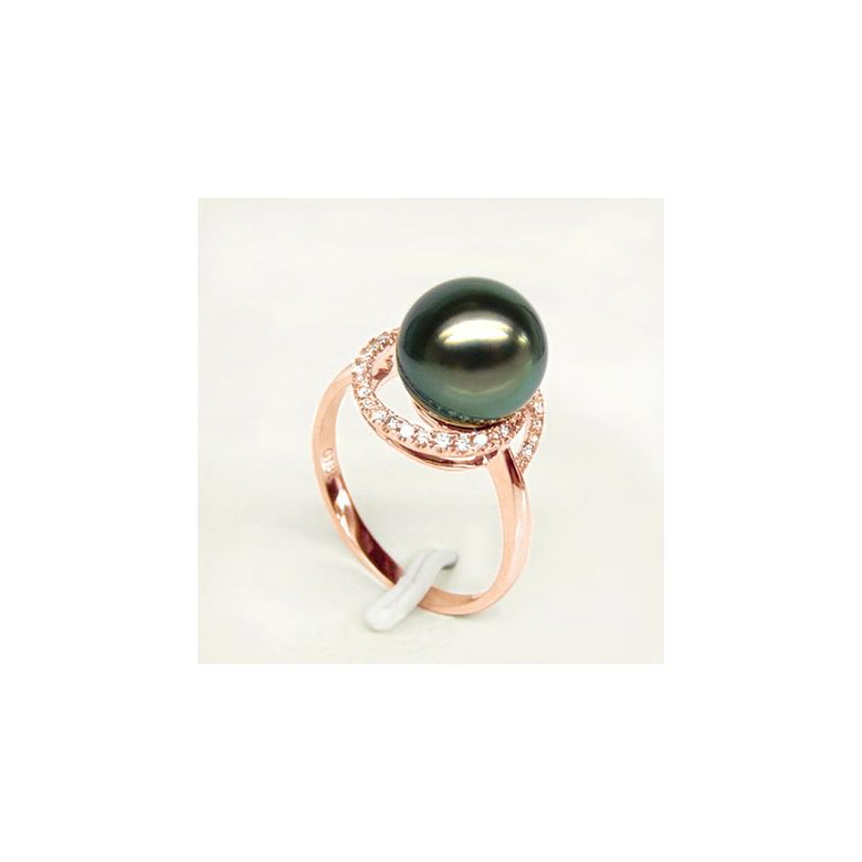 Bague or rose - Perle de Tahiti encerclée - Diamants sertis griffes - 7