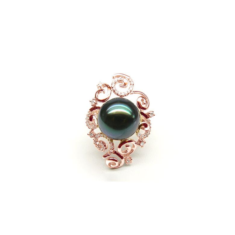 Bague Mindanao - Perle de Tahiti - Or rose, diamants sertis griffes - 7