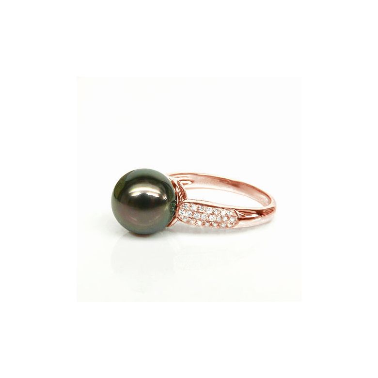 Bague solitaire perle de Tahiti - Or rose, diamants - 4