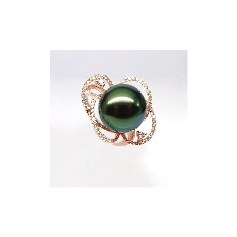 Bague fleur - Un matin de rosé - Perle de Tahiti, or rose, diamants - 3
