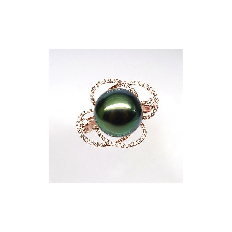 Bague fleur - Un matin de rosé - Perle de Tahiti, or rose, diamants - 4