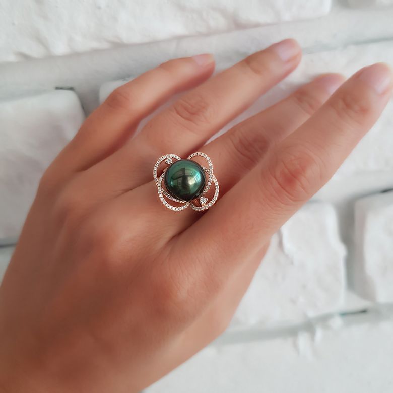 Bague fleur - Un matin de rosé - Perle de Tahiti, or rose, diamants - 6