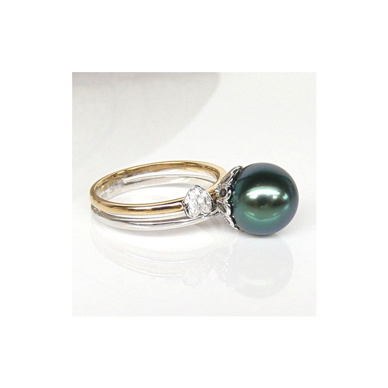 Bague coeurs - Ovation à l'amour - Perle de Tahiti - 2 ors, diamants or blanc et jaune - 2