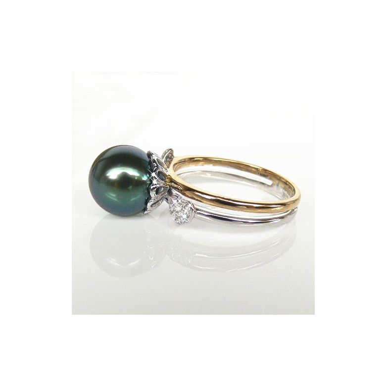 Bague coeurs - Ovation à l'amour - Perle de Tahiti - 2 ors, diamants or blanc et jaune - 3