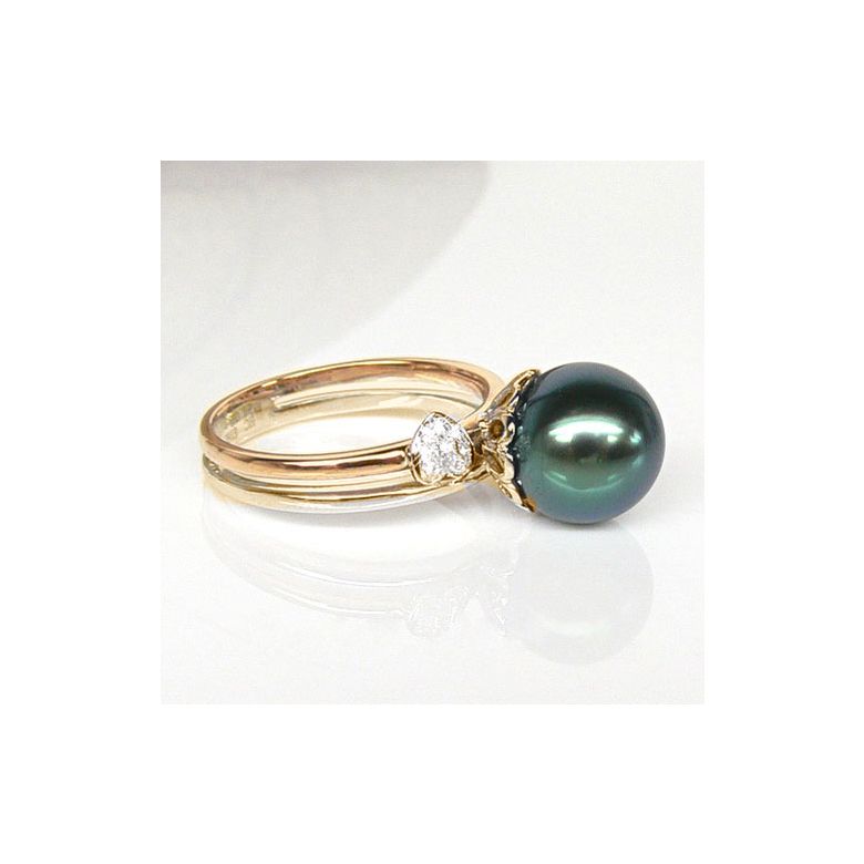 Bague coeurs - Ovation à l'amour - Perle de Tahiti - 2 ors, diamants or jaune et rose - 2