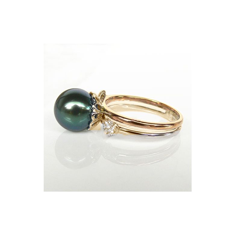 Bague coeurs - Ovation à l'amour - Perle de Tahiti - 2 ors, diamants or jaune et rose - 3