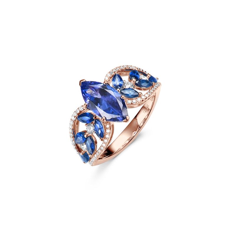 Bague Mère Nature - Saphir bleu - Or rose, diamant - 1