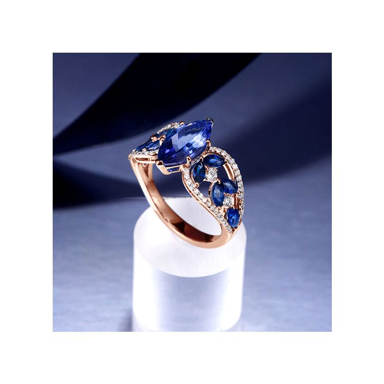 Bague Mère Nature - Saphir bleu - Or rose, diamant - 4