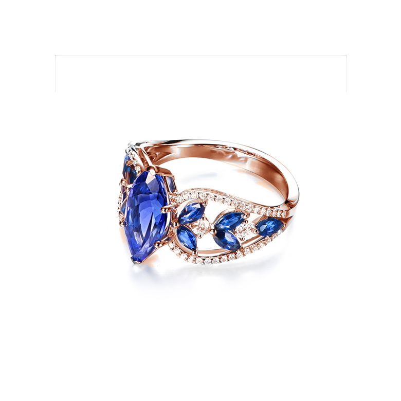 Bague Mère Nature - Saphir bleu - Or rose, diamant - 8