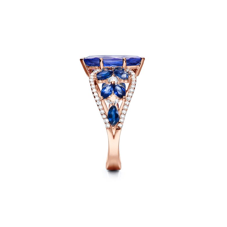 Bague Mère Nature - Saphir bleu - Or rose, diamant - 9