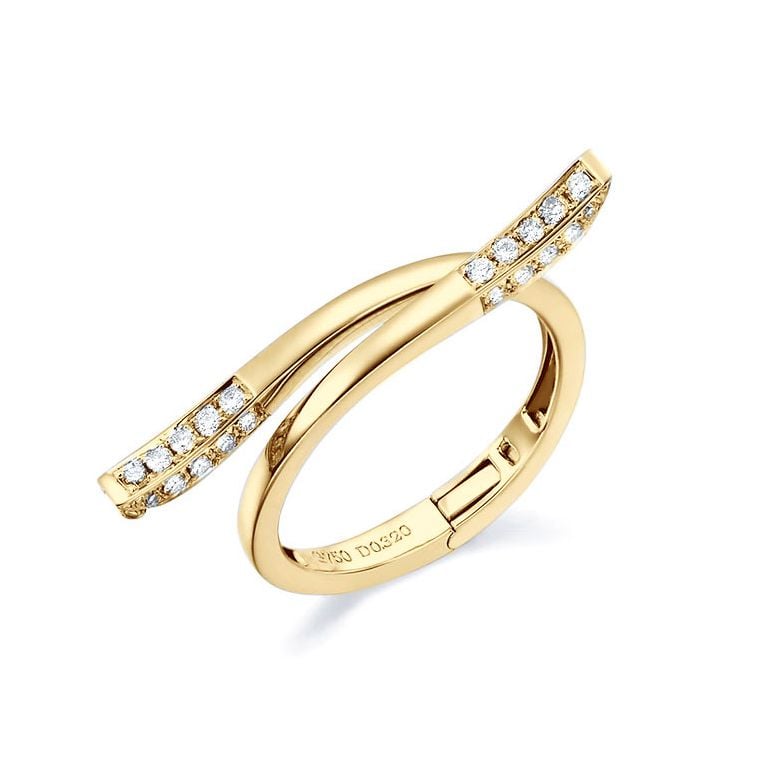 Bague anneau type pendentif. Cœur or jaune diamants | Polichinelle - 1