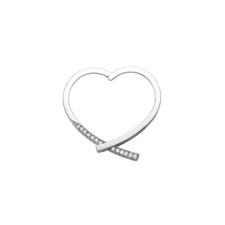 Anneau bague type pendentif - Or blanc 18cts - Diamants - 1