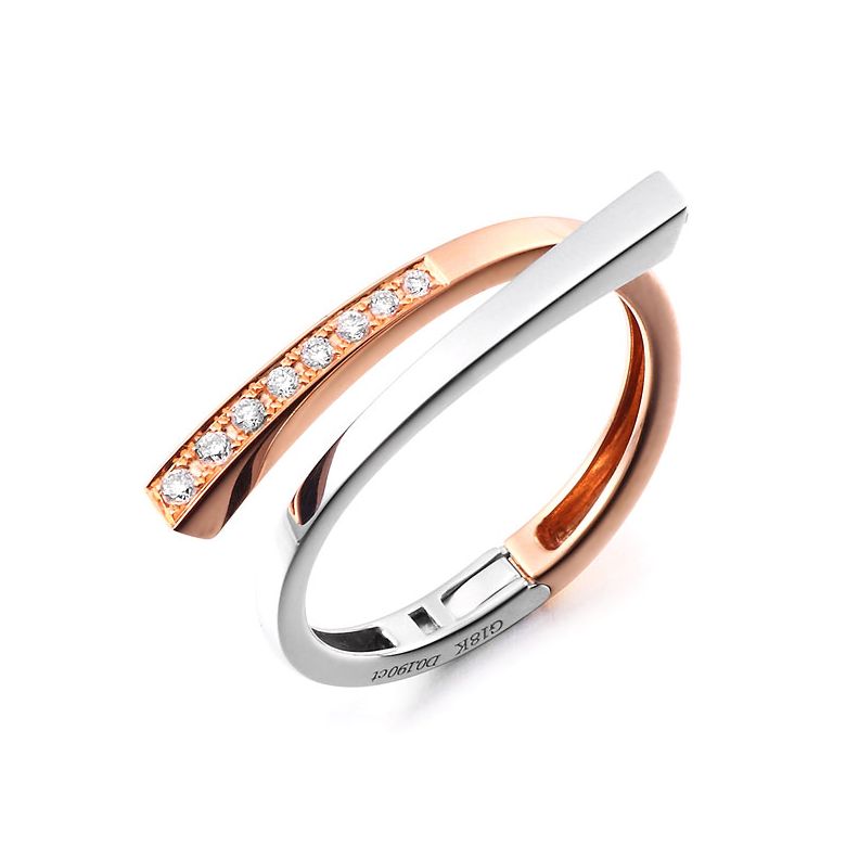Bague originale deux ors blanc et rose - Pendentif cœur en diamants  - 1