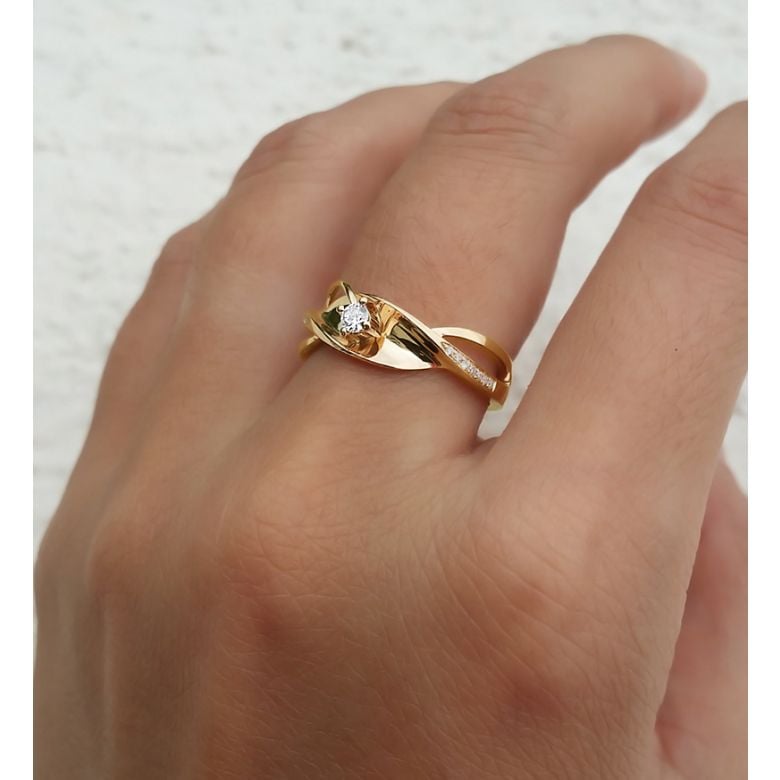 Bague fiançaille en or jaune 750/1000 - Diamants 0.15ct - 2