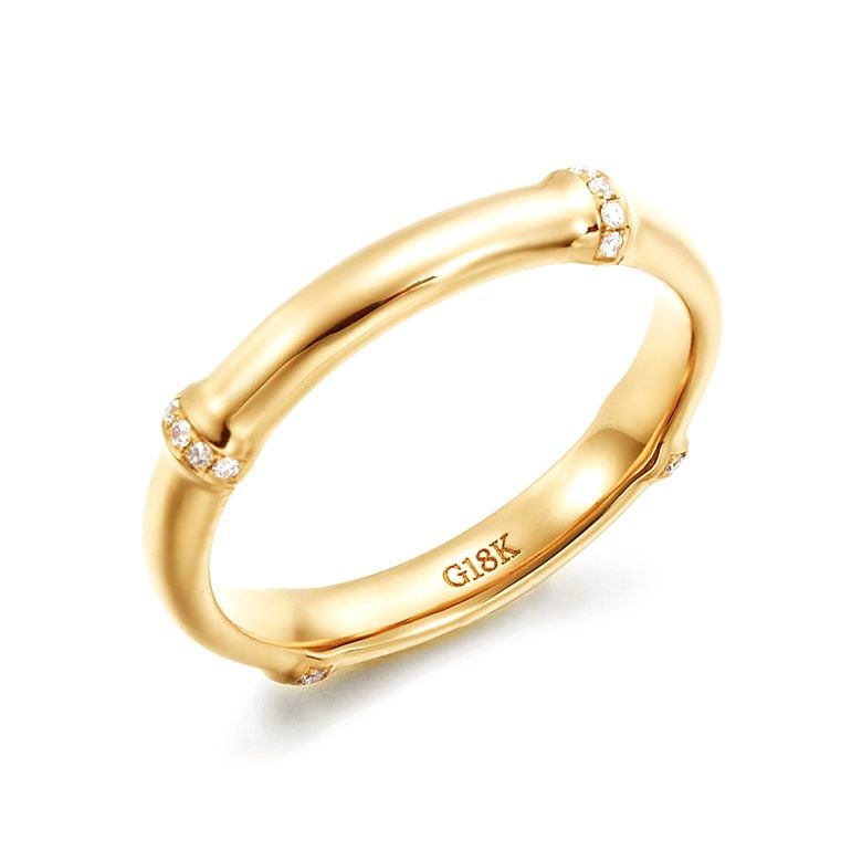 Bague bambou or jaune 18cts - Anneau de luxe et diamants | Bambou - 1