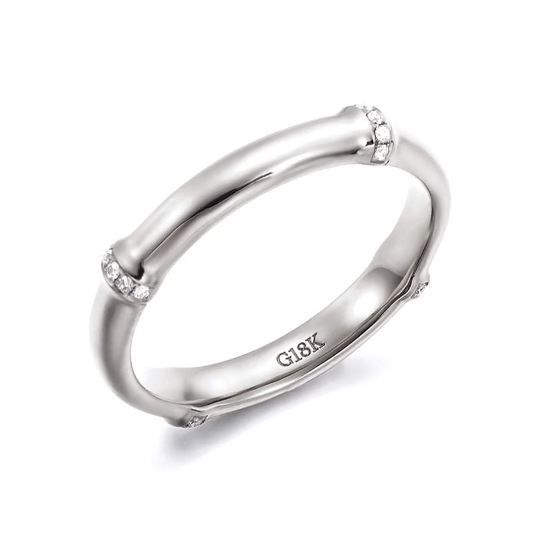Bague bambou or blanc 18cts - Anneau de luxe et diamants | Bambou - 1