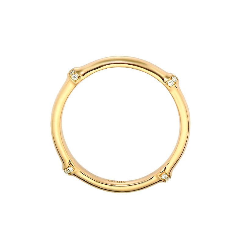 Bague bambou or jaune 18cts - Anneau de luxe et diamants | Bambou - 3