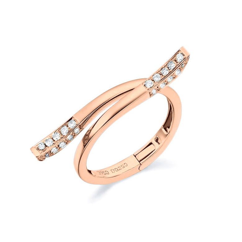Bague anneau type pendentif. Cœur or rose diamants | Polichinelle - 1