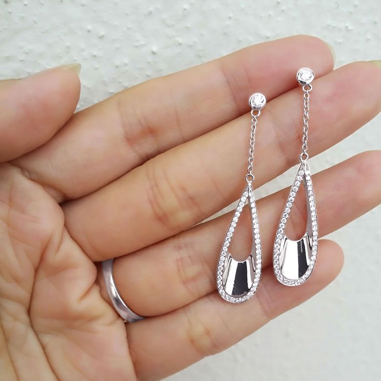 Boucles d'oreilles créatives type gouttes d'eau - Or blanc, diamants - 3