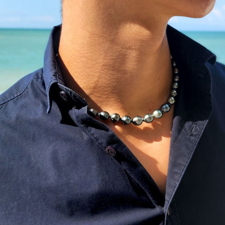 Collier Horizon Noir en Perle de Tahiti baroque pour homme - 2