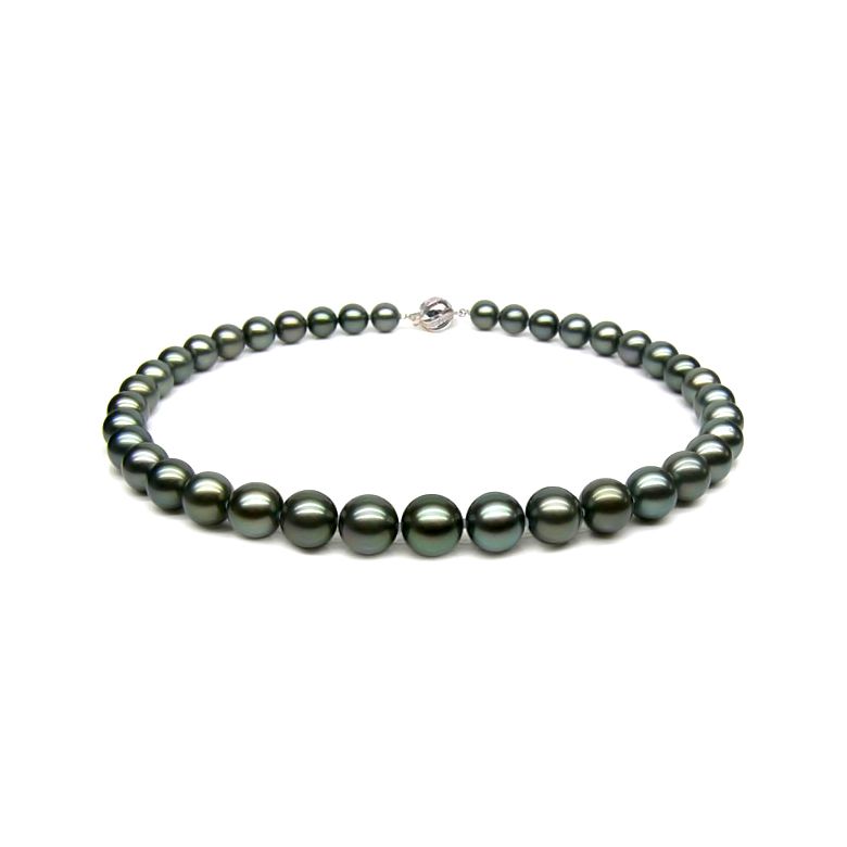 Collier perles de culture Tahiti grises foncées et bronzes - 9/11mm - 2