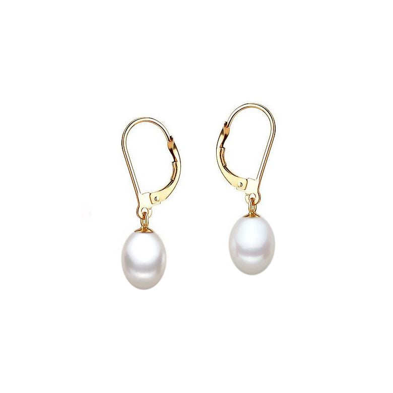 Boucle oreille dormeuse or jaune. Perle culture blanche Mariage - 1