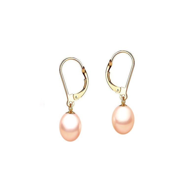 Boucles d'oreilles perles roses de culture 8.5/9mm - Dormeuses or jaune - 1