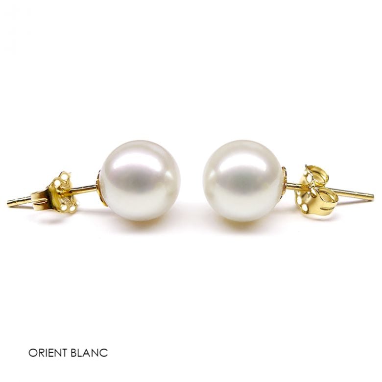 Boucles d'oreilles perles eau douce blanches - 8/9mm - Clous or jaune - 3