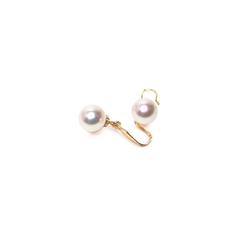 Boucles oreilles crochets or jaune - Perles eau douce blanches  - 1