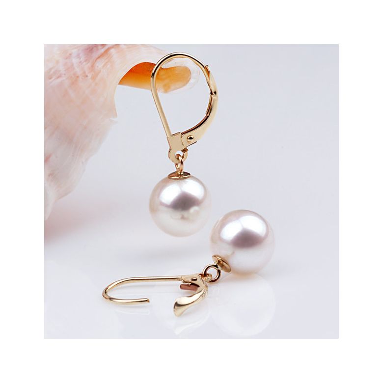 Boucles dormeuses perles eau douce blanches - AAA - Or jaune - 2