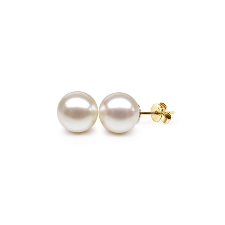 Boucles oreilles or jaune - Clous d'oreilles perles 9/9.5mm culture - 1