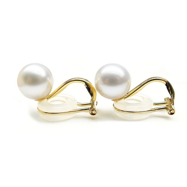 Boucles d'oreilles clip or jaune et perles de culture - 1