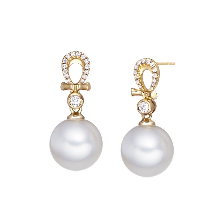 Pendants d'oreilles bambou. Perles de culture d'eau douce - 1
