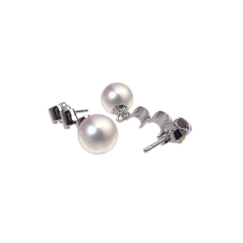 Boucles d'oreille pendantes or blanc - perles Akoya de culture Japon - 1
