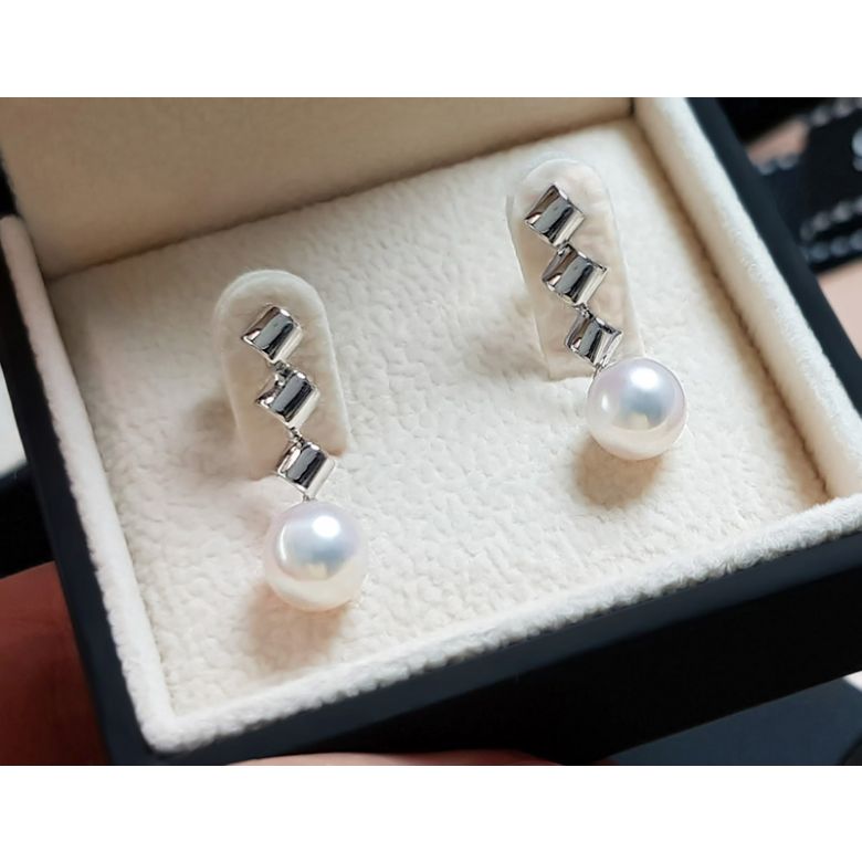 Boucles d'oreille pendantes or blanc - perles Akoya de culture Japon - 4