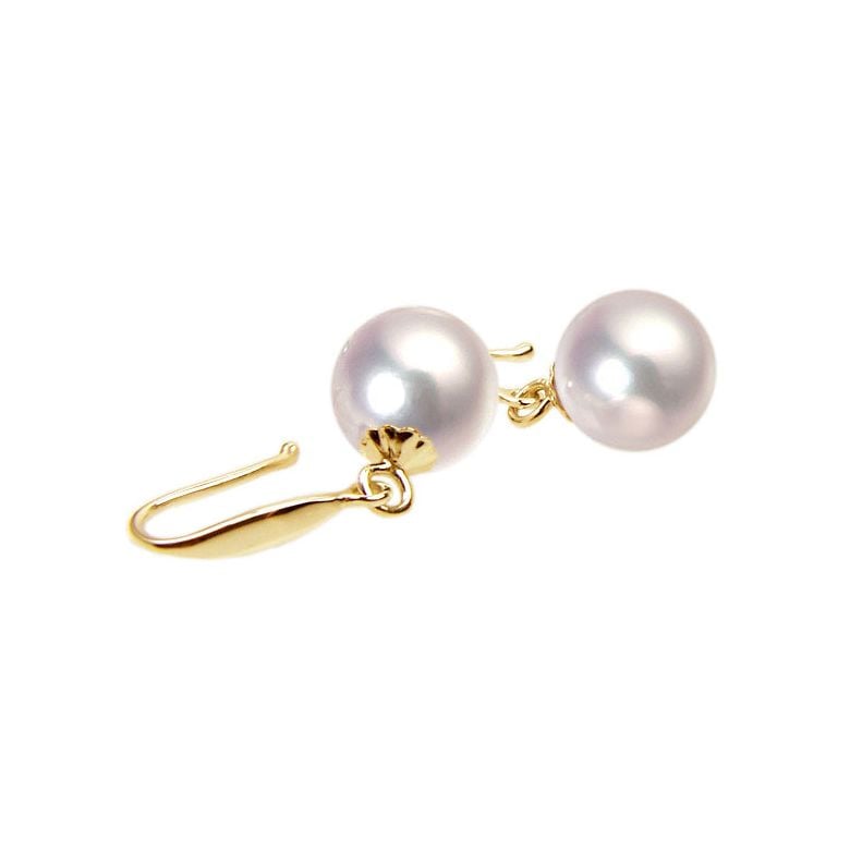 Boucles oreilles crochets or jaune et perles Akoya blanches - 7/7.5mm - 1