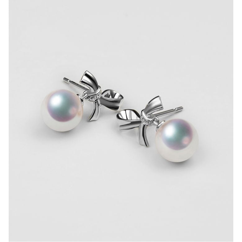 Boucles oreilles perles Akoya. Or blanc, diamants. Rubans, ganses - 3