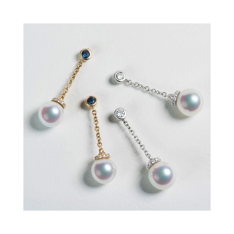 Pendantes chainette forçat. Perles Akoya Or jaune et diamants - 7